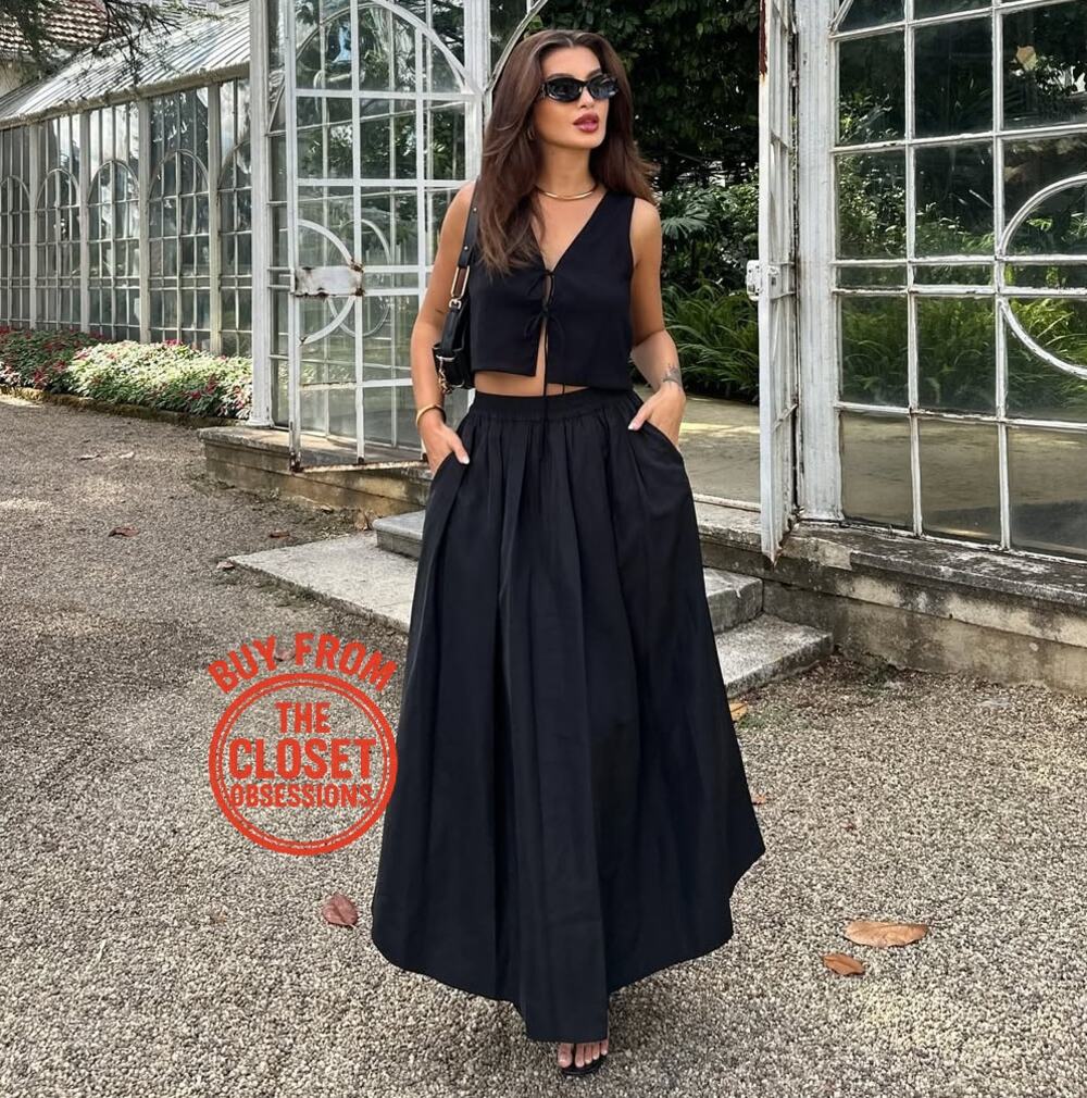 Zara NWT Black High Waist Full Midi Skirt M-L